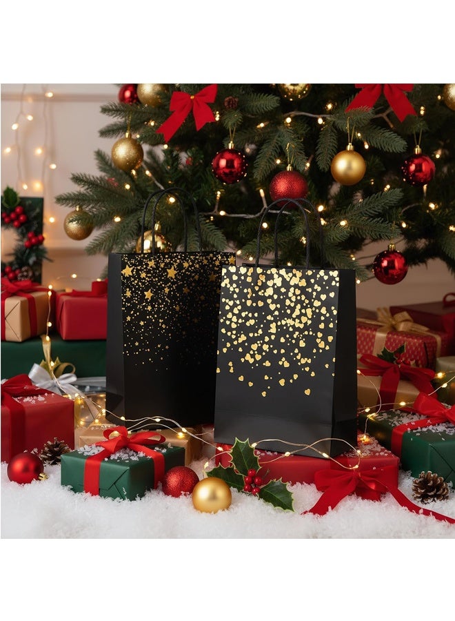 12 كيسًا ورقيًا بمقابض، أكياس هدايا سوداء وذهبية، أكياس تسوق، أكياس ورق كرافت سائبة، أكياس هدايا للحفلات، مناسبة لأعياد الميلاد وحفلات الزفاف وديكورات الحفلات وما إلى ذلك (8.28 * 5.91 * 3.15 بوصة) - Image 5